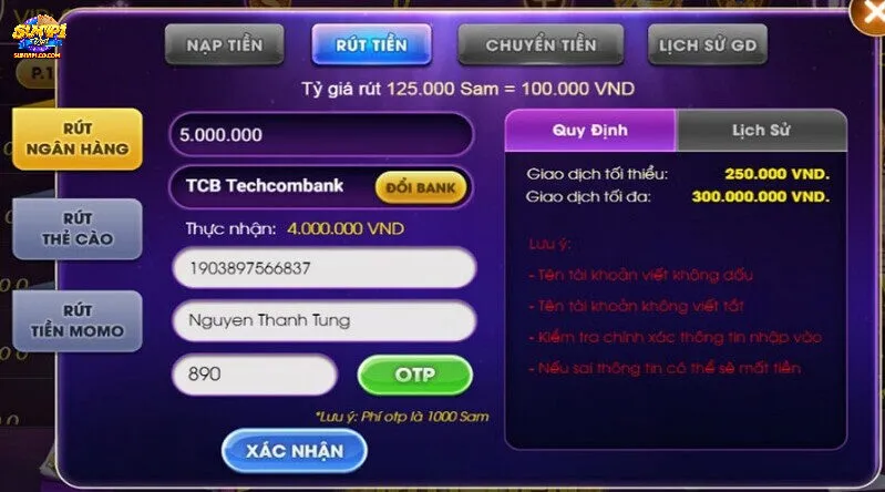 Hướng dẫn rút tiền SUMVIP từ A đến Z